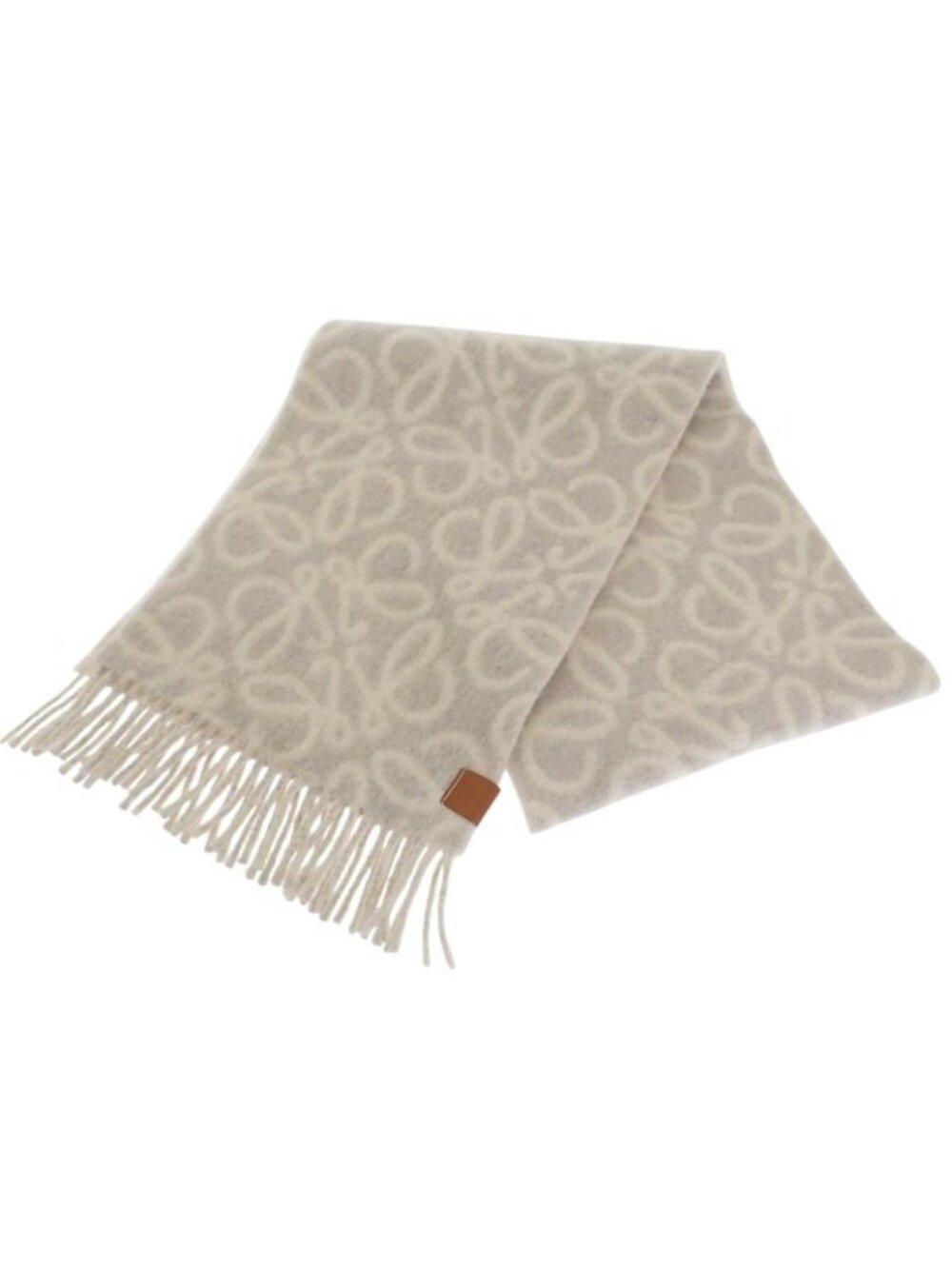 Loewe Anagram Scarf Fringe Wool Alpaca Gray White